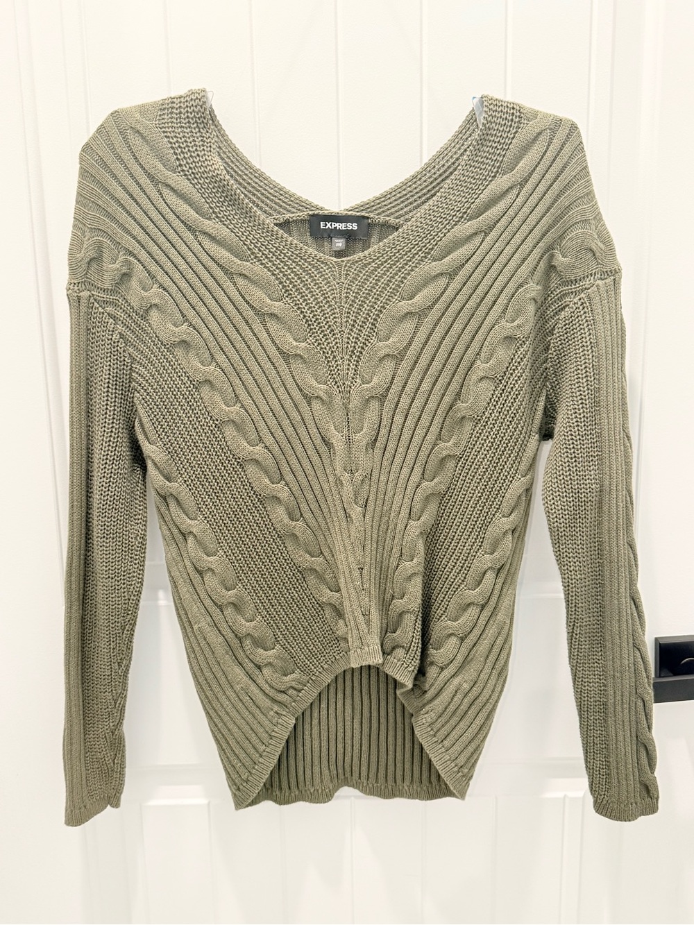 Express Olive Cable Knit Scoop-Neck Sweater